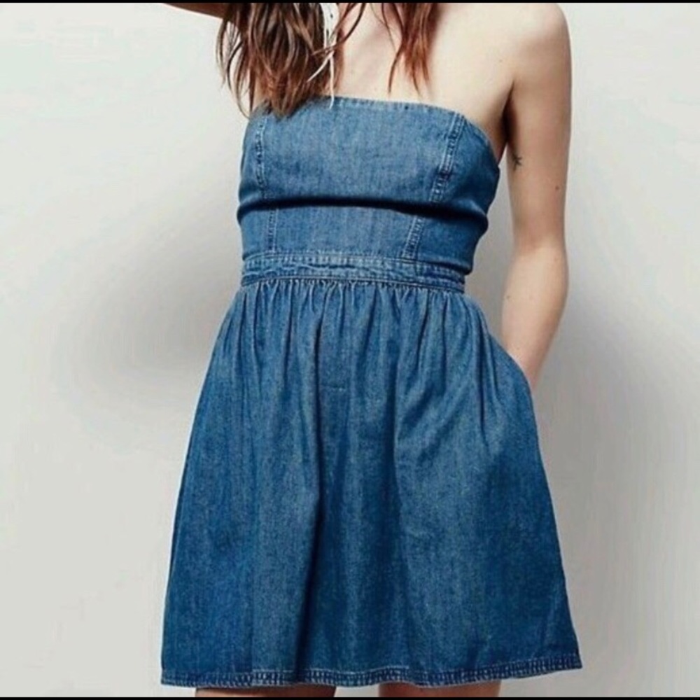 Strapless denim free people dress